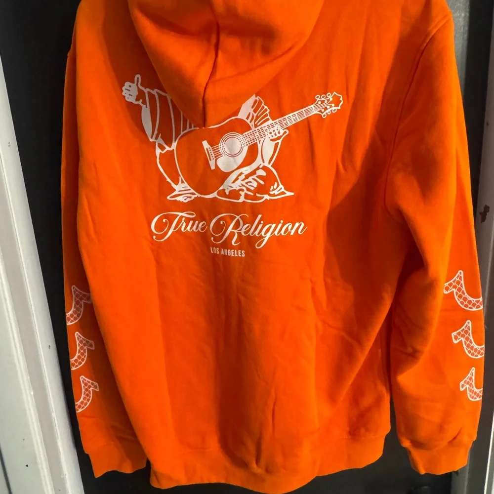 True Religion Bright Orange Logo Pullover Hoodie